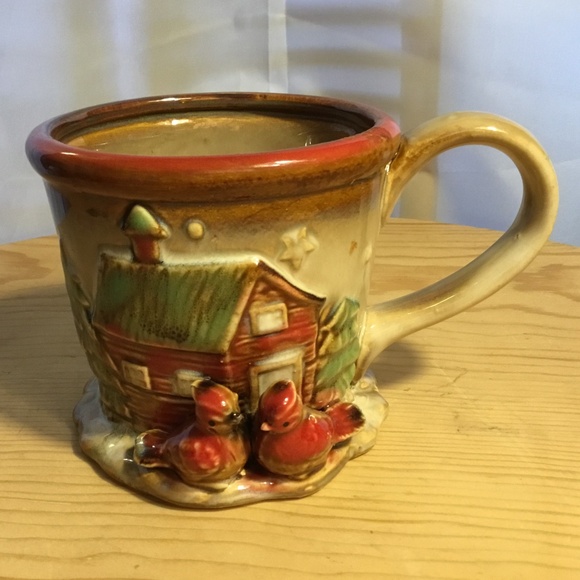 Glazed Stoneware Pottery Christmas Cardinals 3D Coffee Mug - Picture 1 of 10